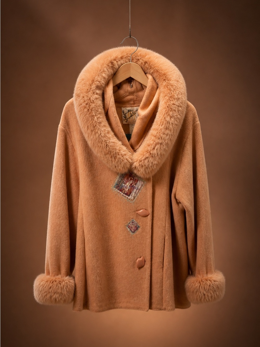 Faux-Fur Trim Peach Pea Coat
